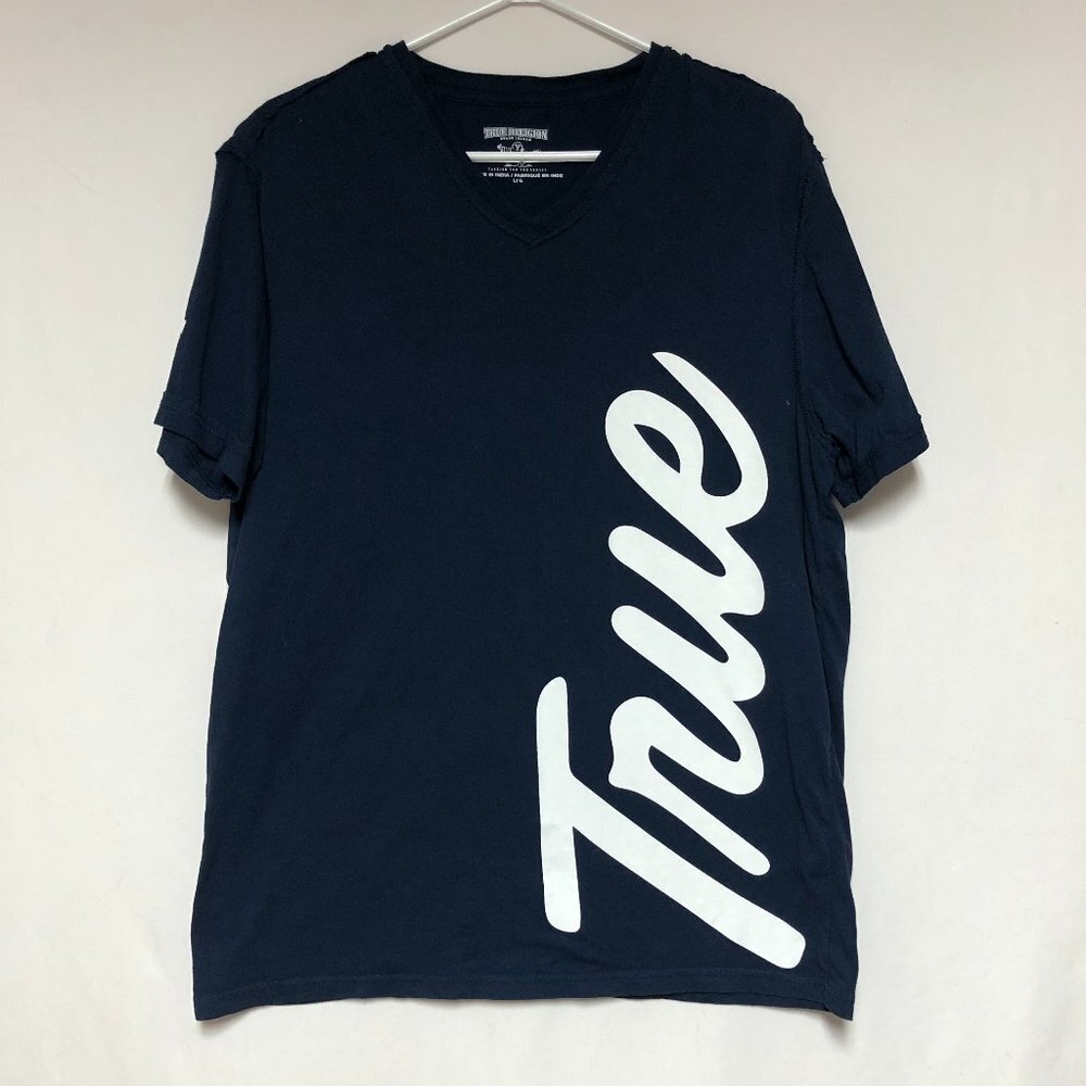 True Religion Navy & White Reverse Hem T-Shirt